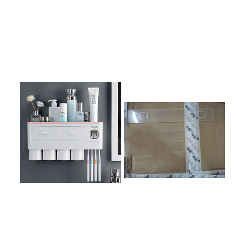 Non-marking Hanging Magnetic bathroom Toothbrush Holder Single Drawer Storage Rack With Toothpaste Squeezer Toiletry Set