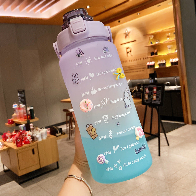 Stickers kitchen Water Bottle With Straw 2000ml Cute Portable Scale Bottle