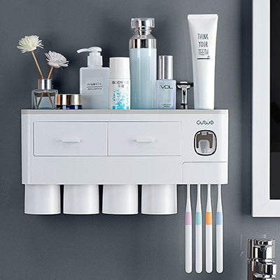 Non-marking Hanging Magnetic bathroom Toothbrush Holder Single Drawer Storage Rack With Toothpaste Squeezer Toiletry Set