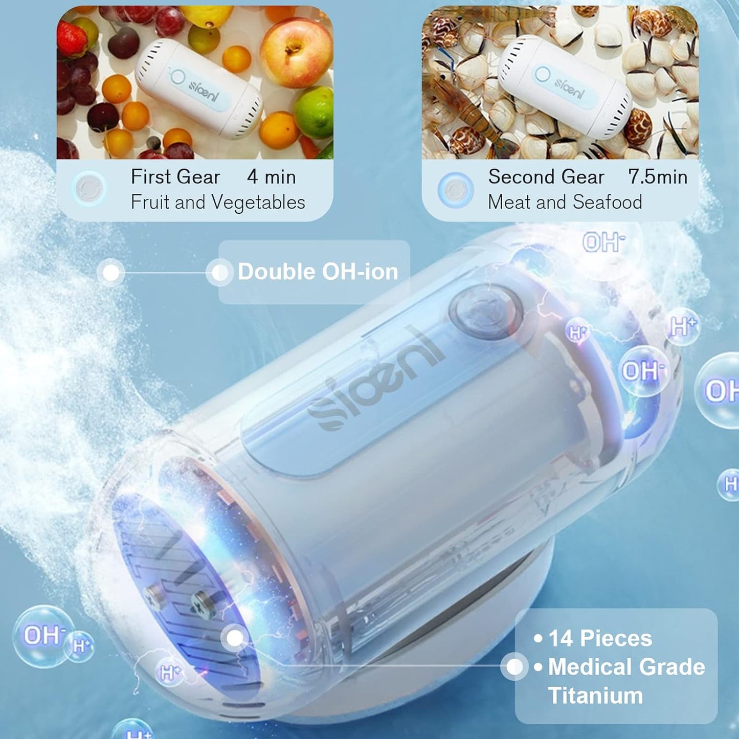 Fruit And Vegetable kitchen Cleaning Machine 5000 MAh Ultrasonic Capsule Washing Machine