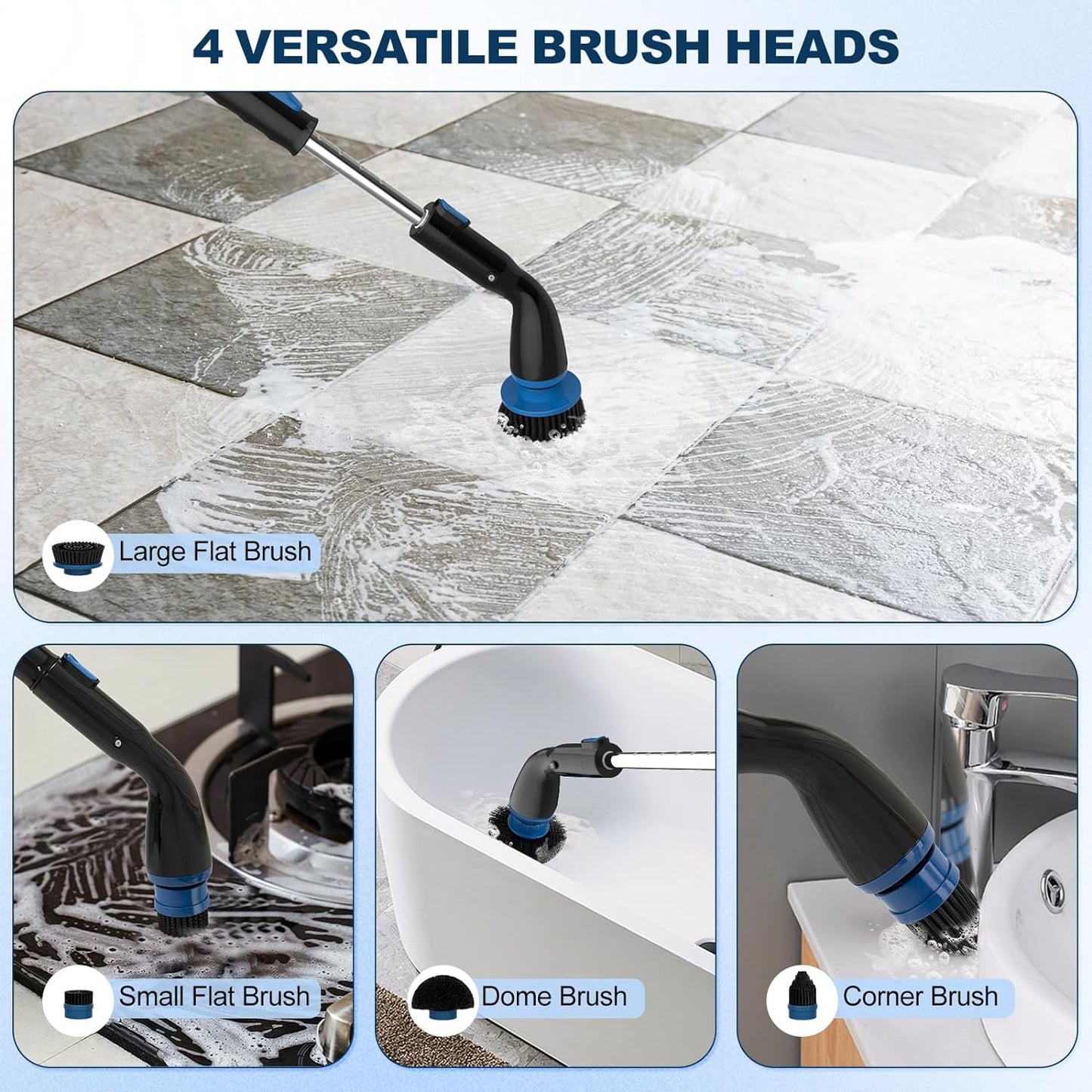 Electric appliances Spin Scrubber, Cordless Cleaning Brush With 4 Replaceable Brush Heads And Adjustable Extension Handle Power Shower Scrubber For Bathroom, Kitchen, Tub, Tile, Floor