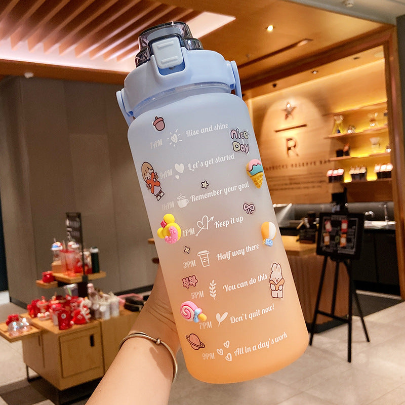Stickers kitchen Water Bottle With Straw 2000ml Cute Portable Scale Bottle