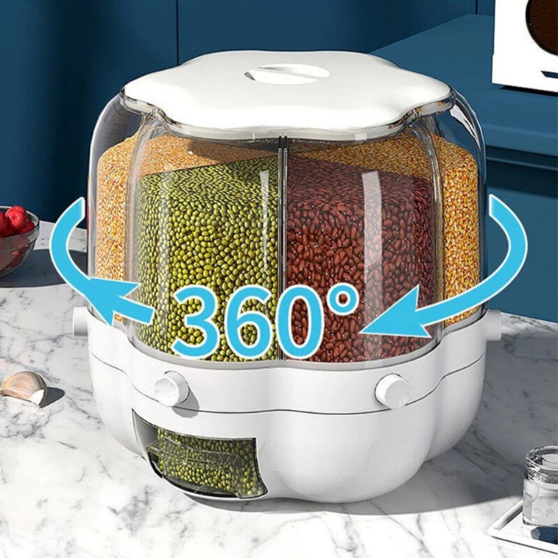 Large kitchen  Food Storage Container 360 Rotating Rice Barrels Sealed Cereal Dispenser Rice Tank Grain Box Kitchen Storage Container