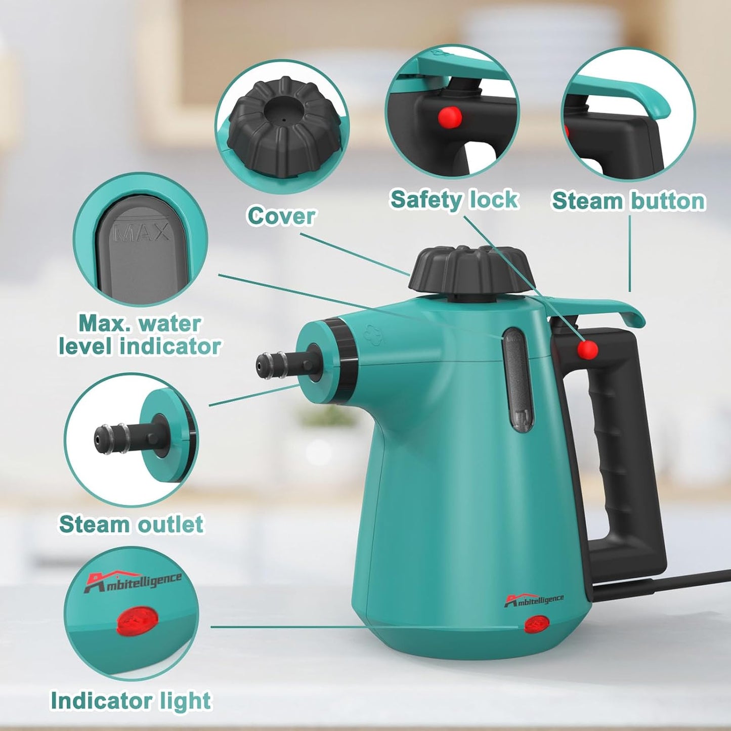 Handheld appliances Steam Cleaner For Home Use, Steamer For Cleaning With Lock Button And 7 Accessory Kit Handheld Pressurized Steamer For Sofa, Bathroom, Car, Floor, Kitchen, Portable Natural Steam Cleaner