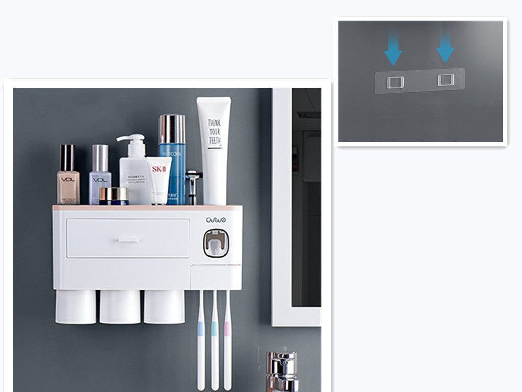 Non-marking Hanging Magnetic bathroom Toothbrush Holder Single Drawer Storage Rack With Toothpaste Squeezer Toiletry Set