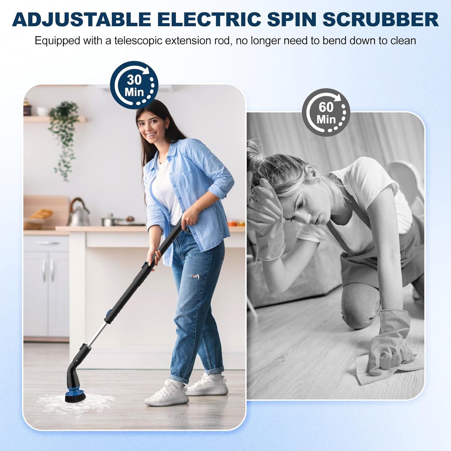 Electric appliances Spin Scrubber, Cordless Cleaning Brush With 4 Replaceable Brush Heads And Adjustable Extension Handle Power Shower Scrubber For Bathroom, Kitchen, Tub, Tile, Floor