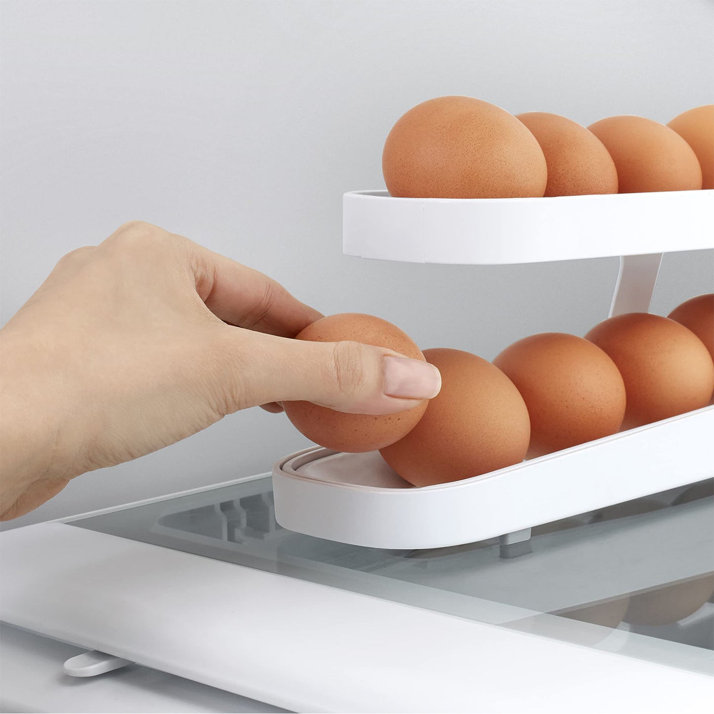 Automatic Scrolling kitchen Egg Rack Holder Storage Box Egg Basket Container Organizer Rolldown Refrigerator Egg Dispenser For Kitchen Gadgets