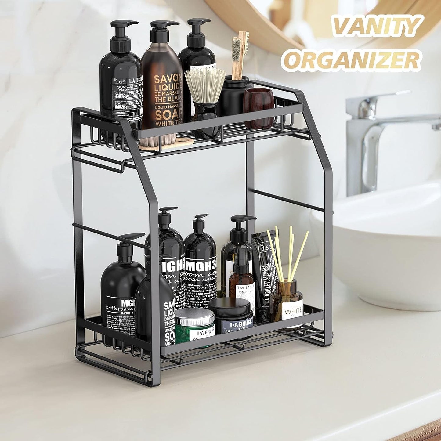Spice Rack Organizer, kitchen 3-Tier Seasoning Organizer, Kitchen Spice Shelf, Countertop Organizer For Bathroom Vanity Kitchen-Black