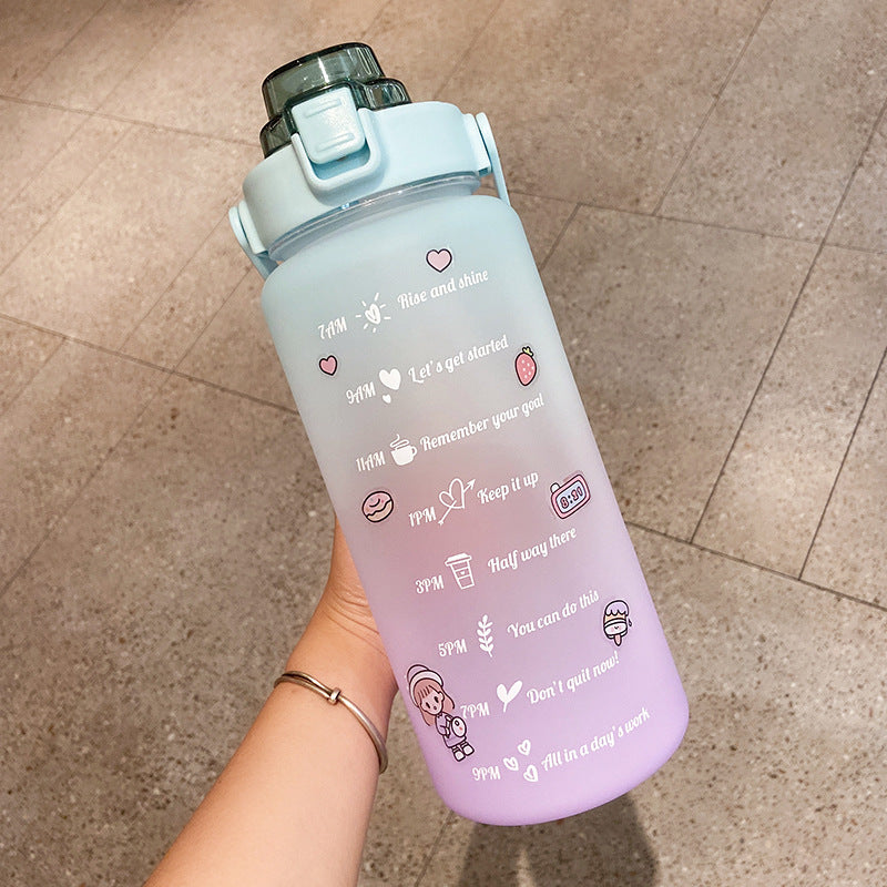 Stickers kitchen Water Bottle With Straw 2000ml Cute Portable Scale Bottle