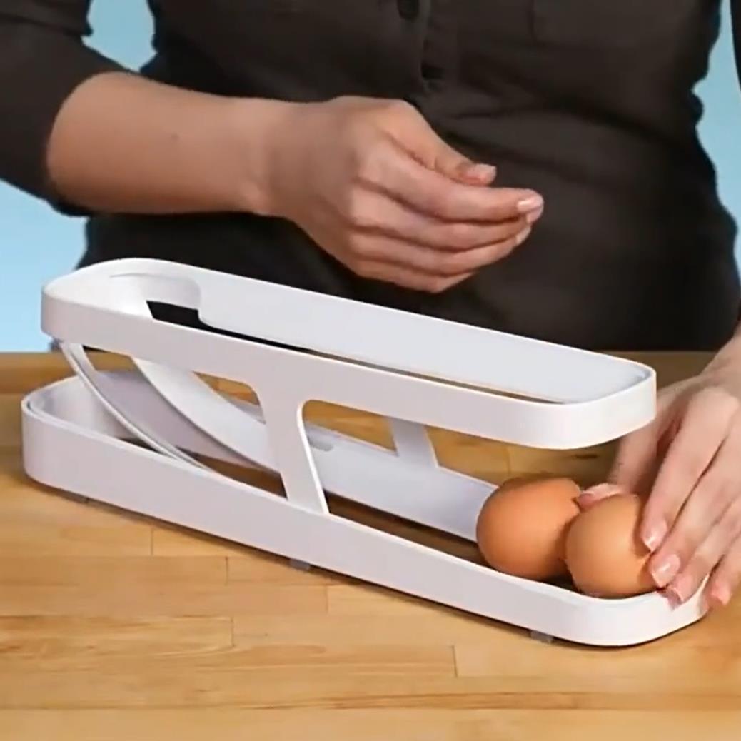 Automatic Scrolling kitchen Egg Rack Holder Storage Box Egg Basket Container Organizer Rolldown Refrigerator Egg Dispenser For Kitchen Gadgets