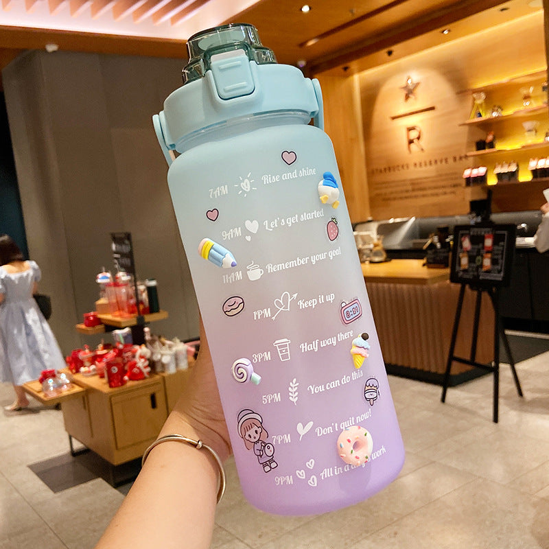 Stickers kitchen Water Bottle With Straw 2000ml Cute Portable Scale Bottle