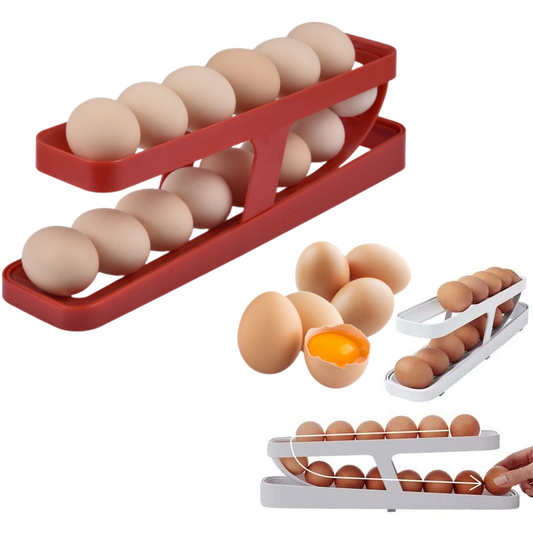 Automatic Scrolling kitchen Egg Rack Holder Storage Box Egg Basket Container Organizer Rolldown Refrigerator Egg Dispenser For Kitchen Gadgets