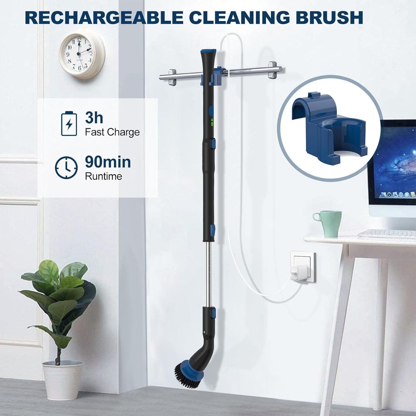 Electric appliances Spin Scrubber, Cordless Cleaning Brush With 4 Replaceable Brush Heads And Adjustable Extension Handle Power Shower Scrubber For Bathroom, Kitchen, Tub, Tile, Floor