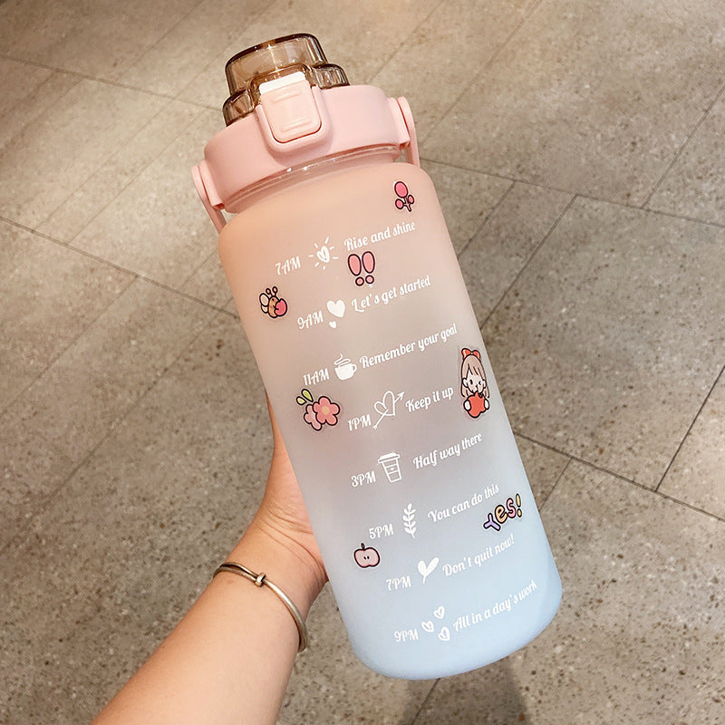 Stickers kitchen Water Bottle With Straw 2000ml Cute Portable Scale Bottle