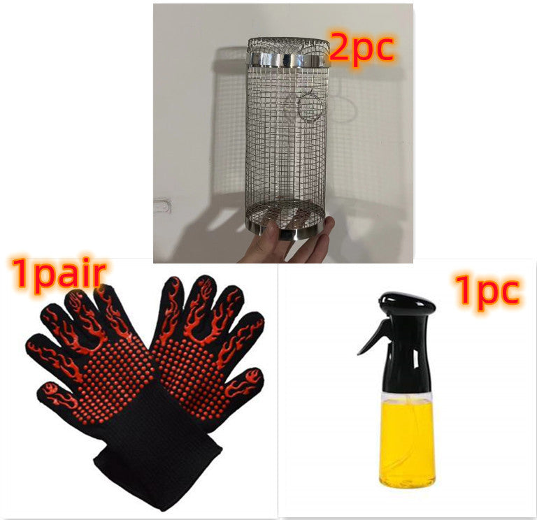 Rolling Grilling Basket kitchen Metal BBQ Barbecue Basket Net Portable Outdoor Camping Barbecue Rack Kitchen Gadgets