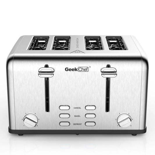 Prohibit Shelves In The Amazon. kitchen Toaster 4 Slice, Geek Chef Stainless Steel Extra-Wide Slot Toaster With Dual Control Panels Of Bagel,Defrost,Cancel Function,Ban Amazon