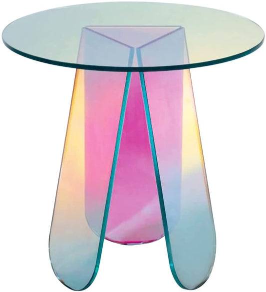 Acrylic Rainbow garden Color Coffee Table, Iridescent Glass End Table Round Side Table Modern Accent TV Table For Living Bed Room Decoration
