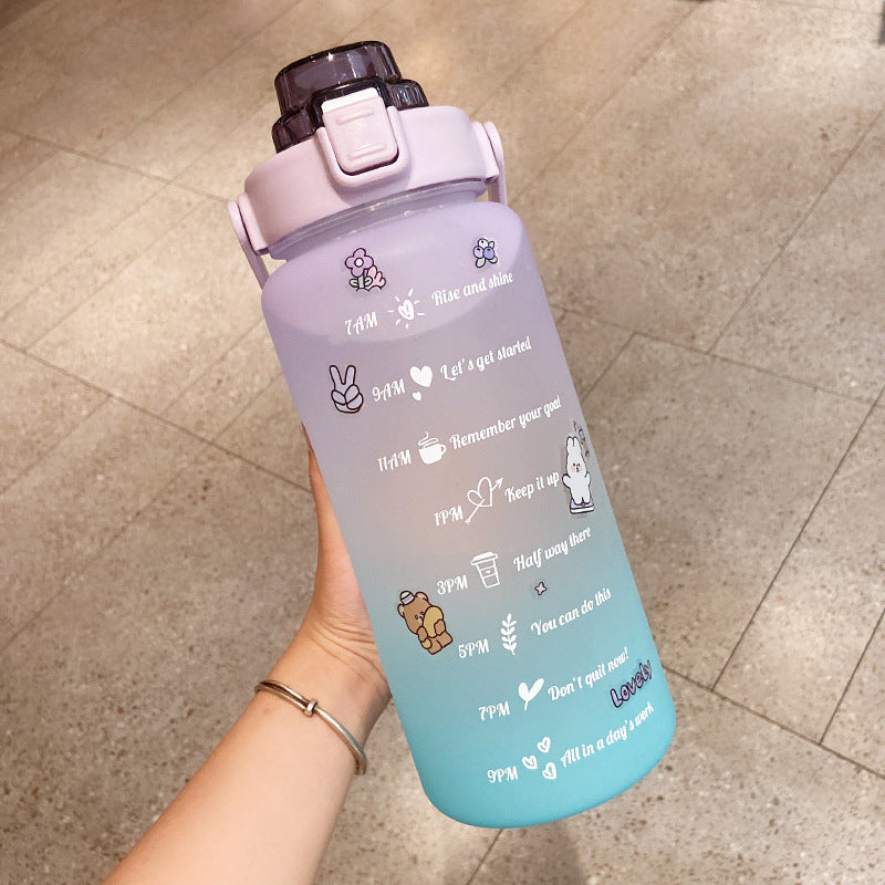 Stickers kitchen Water Bottle With Straw 2000ml Cute Portable Scale Bottle