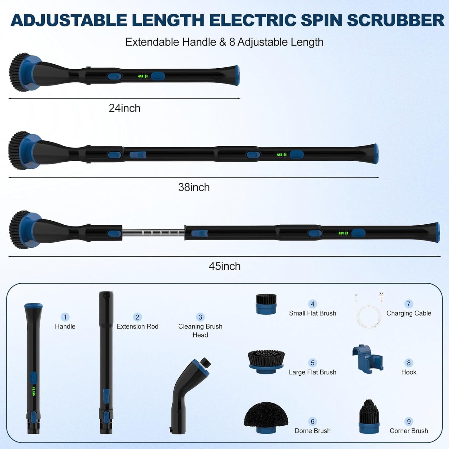 Electric appliances Spin Scrubber, Cordless Cleaning Brush With 4 Replaceable Brush Heads And Adjustable Extension Handle Power Shower Scrubber For Bathroom, Kitchen, Tub, Tile, Floor