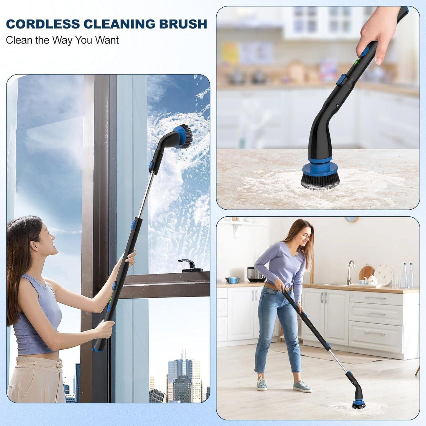 Electric appliances Spin Scrubber, Cordless Cleaning Brush With 4 Replaceable Brush Heads And Adjustable Extension Handle Power Shower Scrubber For Bathroom, Kitchen, Tub, Tile, Floor