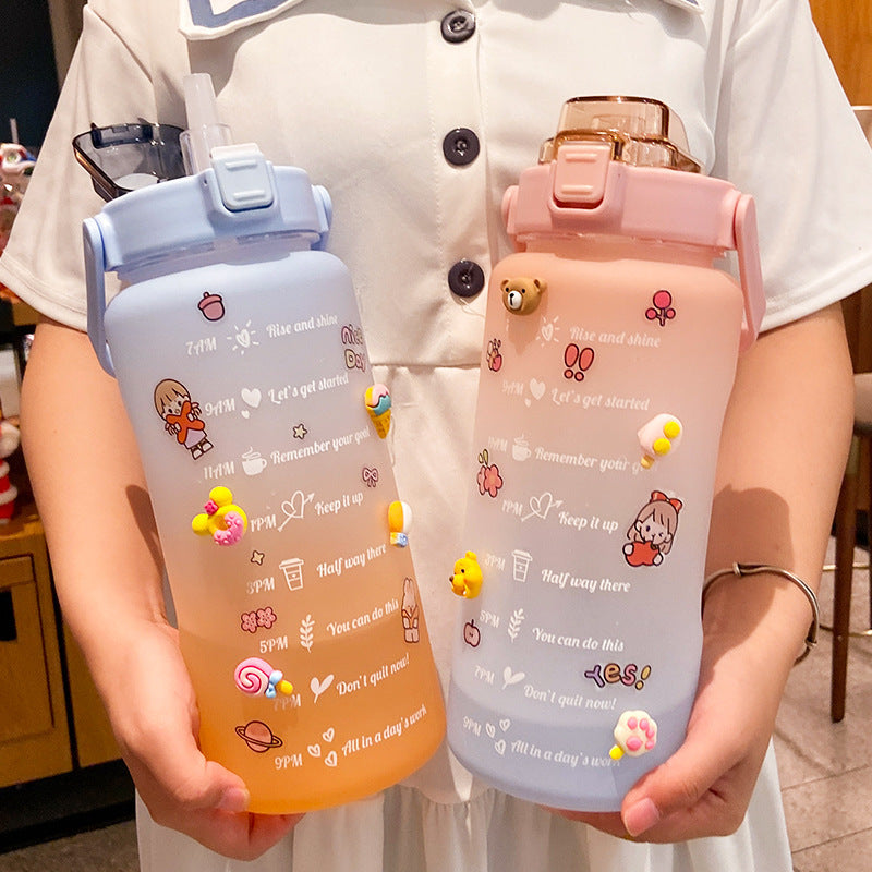Stickers kitchen Water Bottle With Straw 2000ml Cute Portable Scale Bottle