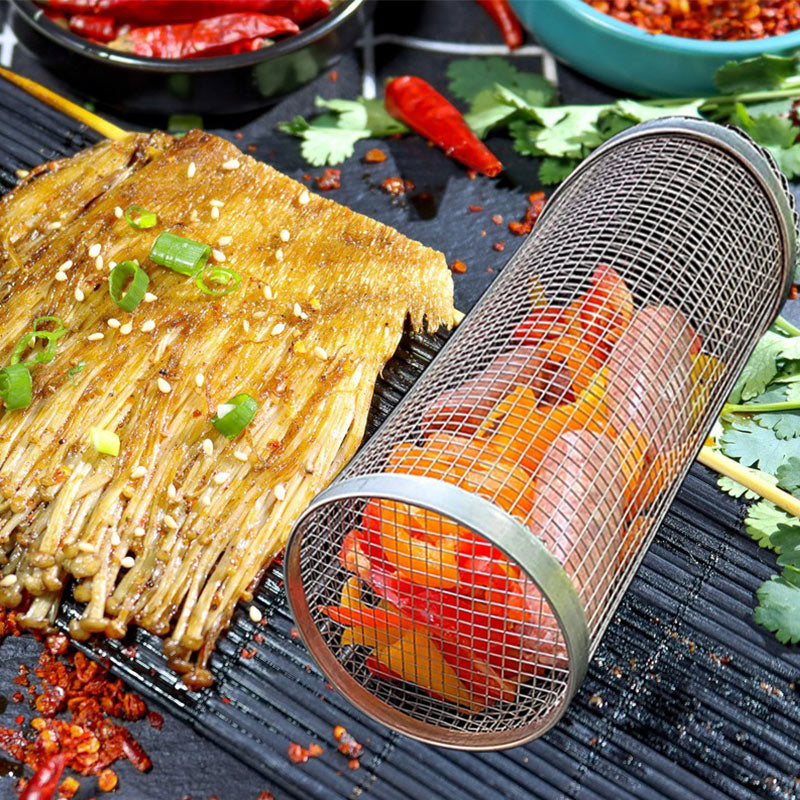 Rolling Grilling Basket kitchen Metal BBQ Barbecue Basket Net Portable Outdoor Camping Barbecue Rack Kitchen Gadgets