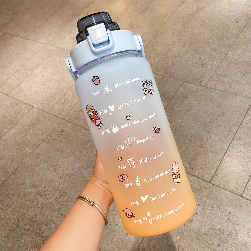 Stickers kitchen Water Bottle With Straw 2000ml Cute Portable Scale Bottle
