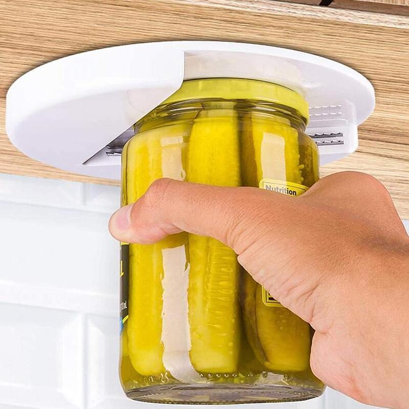 Creative kitchen  Can Opener Under The Cabinet Self-adhesive Jar Bottle Opener Top Lid Remover Wet Grip Jar Opener EZ Jar Opener Weak Single Hand Under Cabinet Counter Lid Opener